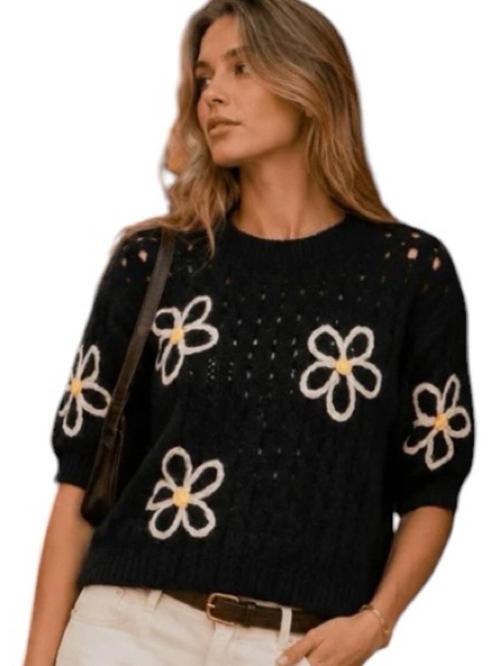 0200:  STRUT & BOLT NWT WHITE FLORAL SWEATER BLACK OFF WHITE (H32)